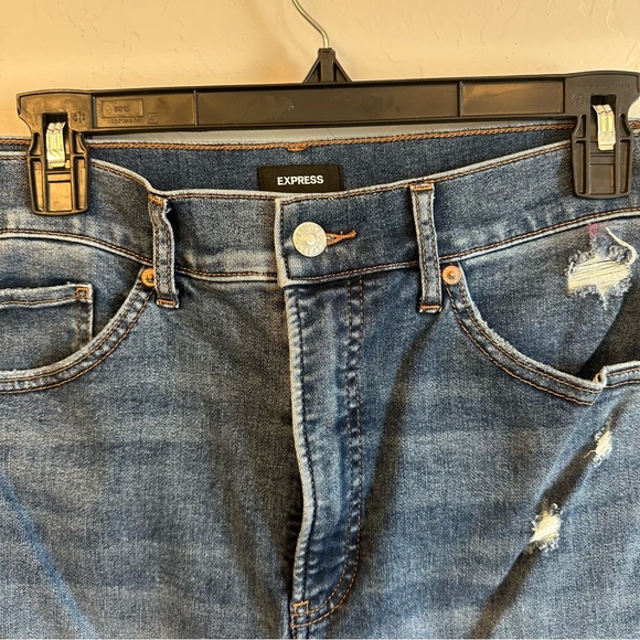 Express Dark Blue Distressed Skinny Jeans - Picture 4 of 5